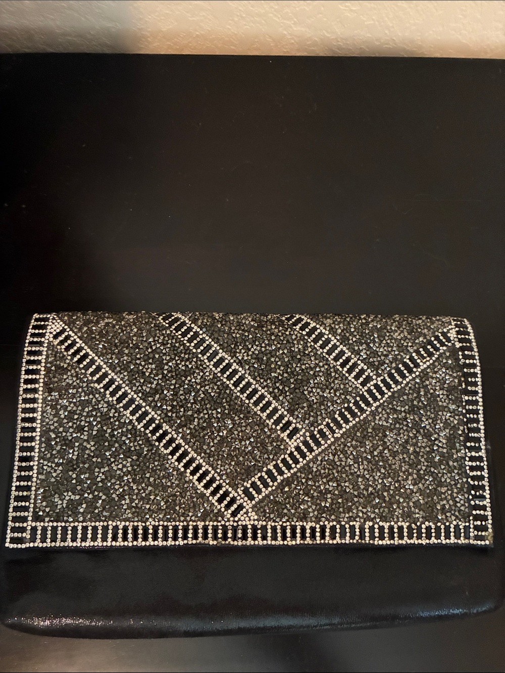 Lulu Townsend Silver-Embellished Black Envelope Clutch